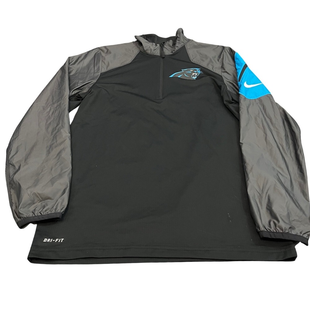Nike Carolina Panthers NFL Pullover Mens Small Black Gray Quarter Zip Dri-Fit‎